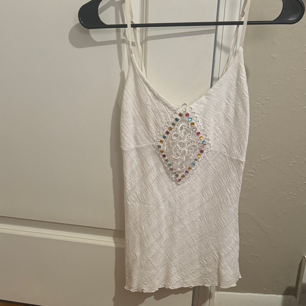 Women's White Embellished Camisole Tank Top